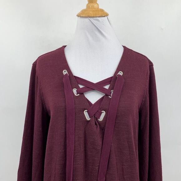 Max Studio Dress Womens S Small Raisin Weekend Lace Up Long Sleeve Knit Pockets - Picture 3 of 12